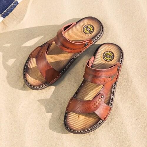 Man sandals 2019 new summer men shoes outdoor casual leather genuine roman 39 beach handmade for closed toe gladiator breathable