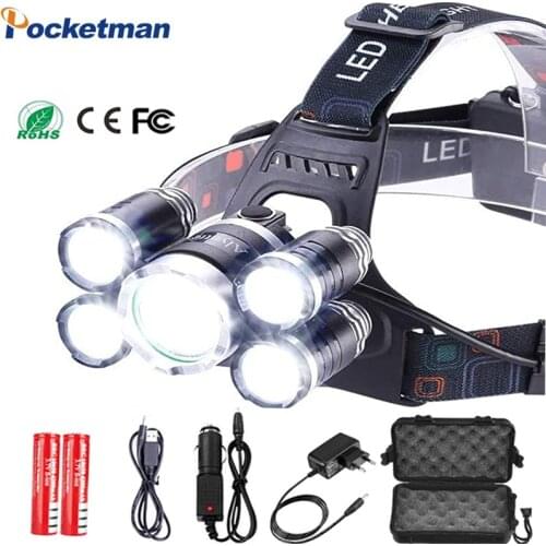 Super Bright LED Headlamp Zoomable XML 3/5 LED T6 Head Torch DC Rechargeable 18650 battery Forehead Portable Headlight For Camp