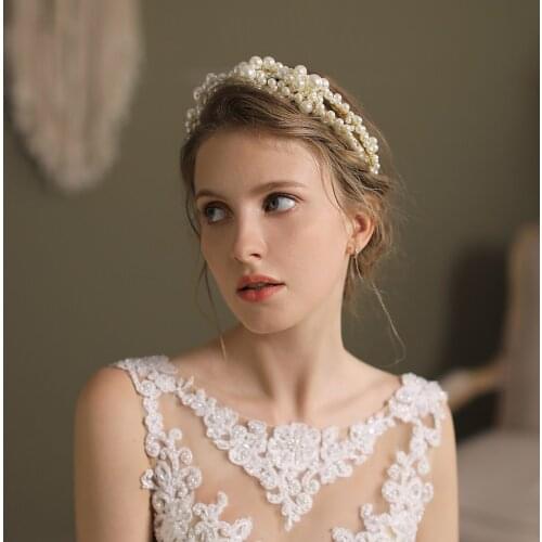 Women Wedding Accessories 2-Stand Golden Branch Shiny Pearl Hair Hoop Luxury Bridal Headdress for Travel Studio Photo Prop O589