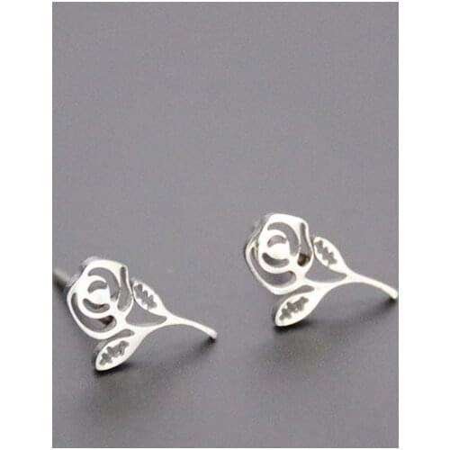 Wholesale 10pairs Little Rose Stainless Steel Earrings Studs Minimalistic Flower Earring Fashion Ear Jewelry For Women Girls
