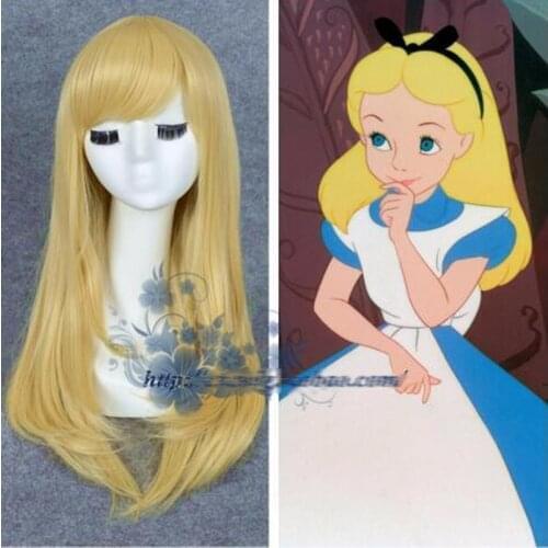 Biamoxer Alice in Wonderland Alice Yellow Golden Cosplay Wig Straight Long Synthetic Hair Costume Party Halloween Party Wigs