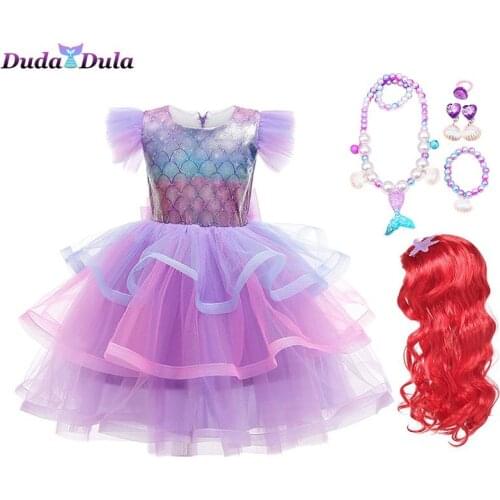 Mermaid Ariel Princess Girl Dress Cosplay Costumes for Kids Baby Girl Mermaid Dress Children Birthday Party Clothing Tutu Dress