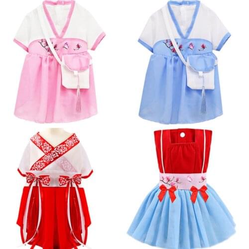 Chinese style Hanfu Pet Dog Dresses Chiffon Cat Clothes Spring Shoulder Bag Dog Skirt Summer Cat Dress for Puppy Kitten Supply30