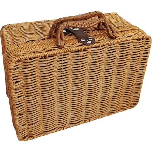 Storage Basket Artificial Suitcase Seagrass Baskets Wicker Rattan Organizer Woven Wooden Leather Look Strap Lock
