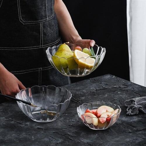 Acrylic Round Clear Salad Bowl Food Serving Lotus Bowls for Fruit Vegetable Dessert Snack