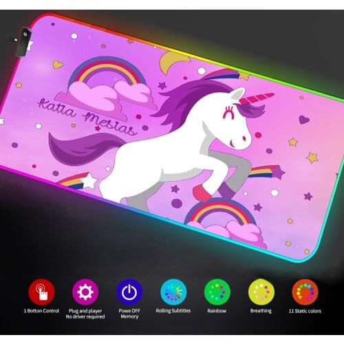 Pink Setup Gamer Led Mouse Pad Unicorn Rgb Mousepad Gamer Led Desk Mat Pc Gaming Accessories Deskmat Led Carpet DropShipping