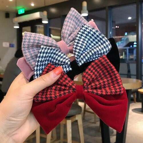 High Quality Elegant Coral Fleece Velvet Bow-knot Hairpin Fabric Plaid Hair Clip Girl Sweet Tie Hairpins Party Hair Accessories