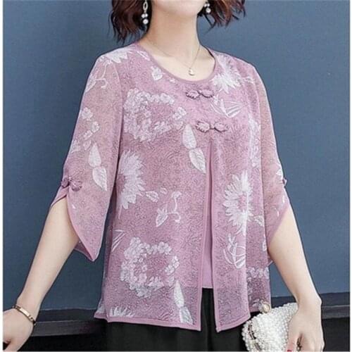 2021 Korean Fashion Women Spring Summer Style Chiffon Blouses Shirts Lady Casual Half Sleeve O-Neck Chiffon Blusas Tops PZ3657