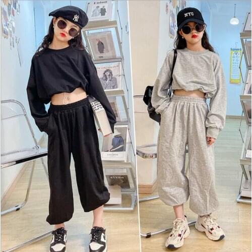 2021 Korea style girls 2 pcs set sweatshirt+long pants fashion cotton autumn girls suit 4-9t B831