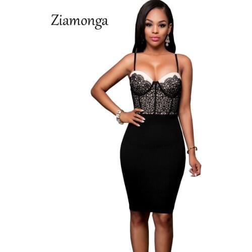 Ziamonga Elegant Sheath Sexy Midi Lace Dress Women Strapless Sleeveless Summer Bodycon Dress Black Bandage Nightclub Party Dress