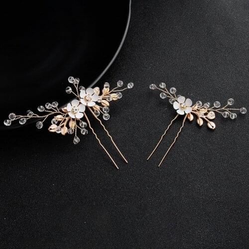 Gold Flower Bridal Hair Comb Hairpins 2pcs Hair Jewelry Hairwear Accessory Hair Clip Hair Sets Brides Bridesmaid Wedding Party