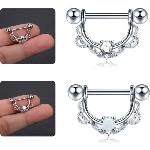 1PC 14G Steel Barbell Nipple Ring Piercing High Quality Opal Gem Nipple Bar Rings Punk Nipple Shield Piercings Jewellery