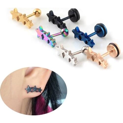 2pcs Titanium Steel Three Triple stars Cartilage Piercing Men Women stud Earrings for women men earring jewelry