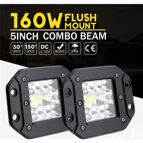 2PCSx 5Inch 160W For Jeep Car Led Bar Flush Mount Pods Driving Fog Off Road LED Work Light Styling Flood Offroad Light Truck S