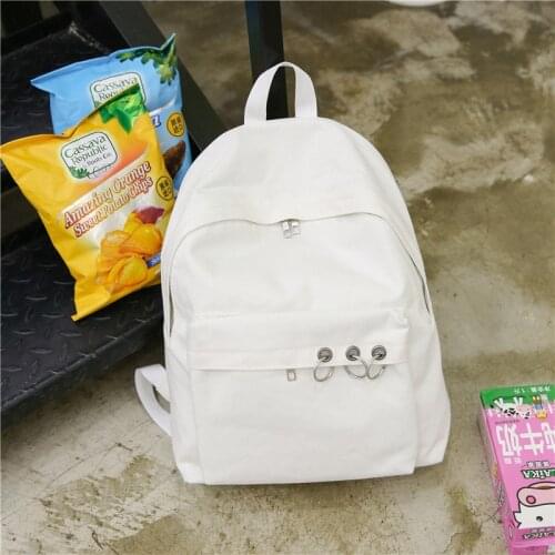 2020 HOT Womens Solid Nylon Backpack Ladies Fashion Ring Decoration Shoulder Bookbags Female Satchel Travel Backpack