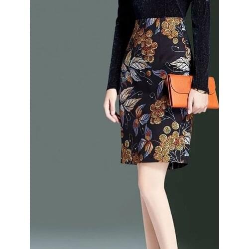 2021 New Summer Flower Print High Waist Skirts Fashion Elegant Office Work Casual Knee-length Skirt Female Autumn LU2073