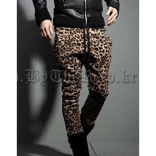 27-44 ! 2016 mens plus size long trousers personality handsome leopard print slim casual pants pants costumes