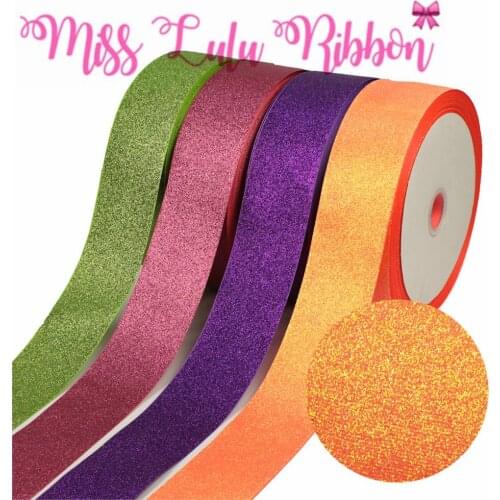 3"75mm Full Glitter Colorful Gradient Color Grosgrain Ribbon DIY Christmas Decoration Purple Hair Bowknots Making 50yards/roll