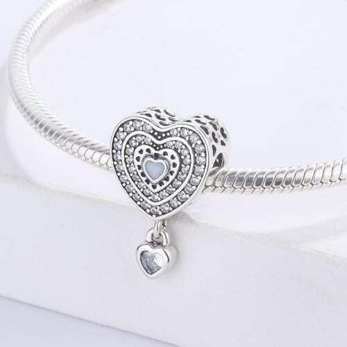 925 Sterling Silver CZ Zircon Inlaid With A Heart-Shaped Hung A Small Heart-Shaped Pendant Charm Bracelet Jewelry For Pandora
