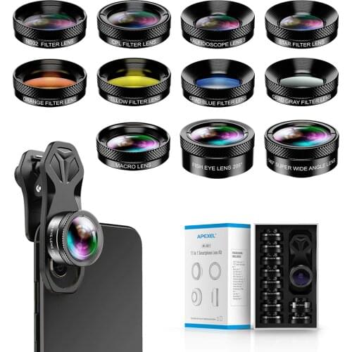 APEXEL 11 in 1 camera Phone Lens Kit wide angle macro Full Color/grad Filter CPL ND Star Filter for iPhone Xiaomi all Smartphone