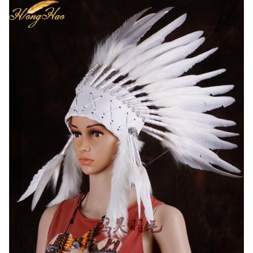 White indian Feather headdress war bonnet Replica made handmade feather headpiece party supply feather hat