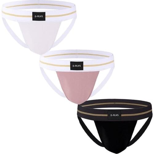 Free Shipping 3Pcs/Lot Gay Sexy Jockstrap Mens Thong Underwear Set Modal Bikini Men Panties Dropship Wholesale Double Belt