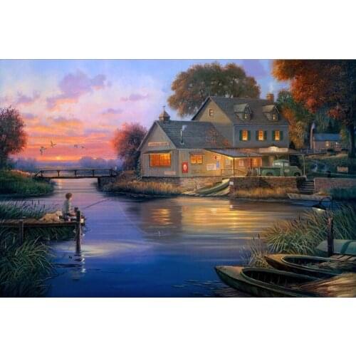 Fishing in the evening The wooden puzzle 1000 pieces ersion jigsaw puzzle white card adult childrens educational toys