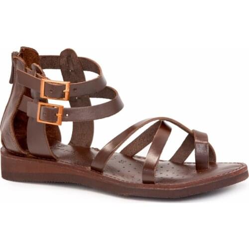 Gedikpasalı Crm 114 Coffee Lady Slippers Sandals Genuine Cow Leather Holiday Breathable Light Belt Comfortable Use Flat Heel Natural Elegant