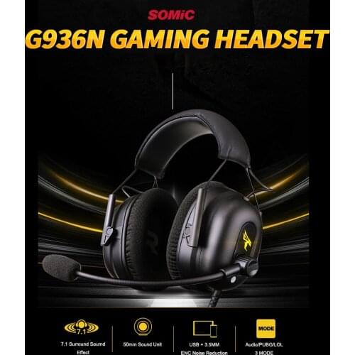 SOMIC G936N Head-mounted Gaming Headset with Driver-free 7.1 Virtual Surround Sound Effect 50mm Driver Unit USB+3.5mm Plugs