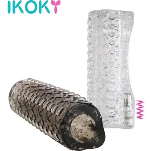 IKOKY Cock Ring Vibrating Sleeve Penis Exerciser Sex Toys For Men Gay Penis Sleeve Ejaculation Delay Male Masturbator