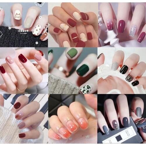 Nail Art Fake Nails Short Press on Tips False with Glue Coffin Stick Clear Display Set Full Cover Artificial Designs Square Kiss