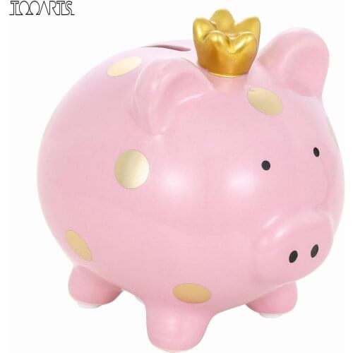 Tooarts Crown Piggy Bank Ceramic money box Cartoon Spotted Pig Home Furnishings Crafts Family Gifts Souvenir cute room decor