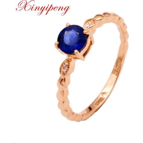 Xin yi peng 18 k rose gold inlaid natural round sapphire ring 5*5 mm women ring simple and easy for birthday, anniversarie gift