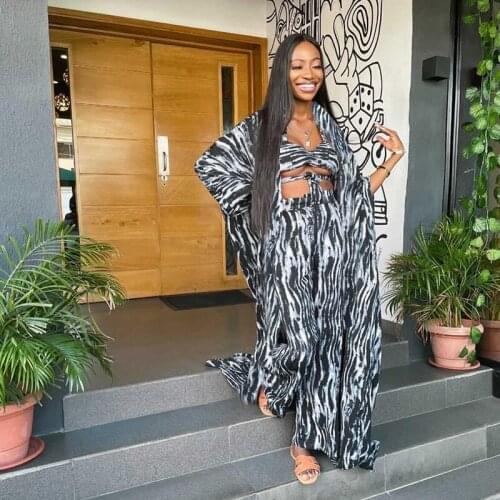 4 Piece Sets African Clothes for Women with Bra Outfits Summer New Dashiki Print Beach Sexy African Pant Suits Plus Size