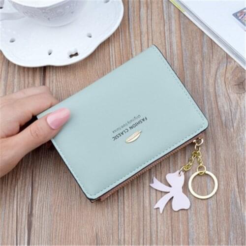 Wallet Short Zipper Wallet Female Student Korean Soft Leather Leaf Tassels Fashion Coin Purse Card Holder Zip Coin Pouch