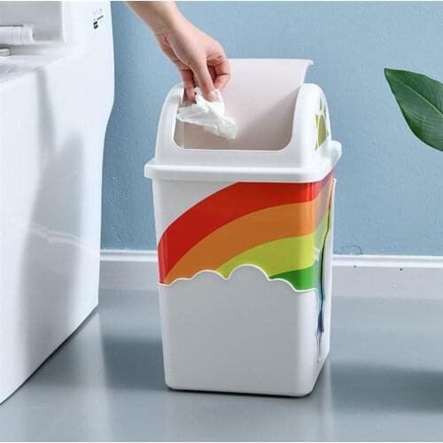 Creative Cloud Rainbow Trash Can Room Waste Garbage Bin Swing With Lid Storage Bucket Kitchen Office Supplies Random Color