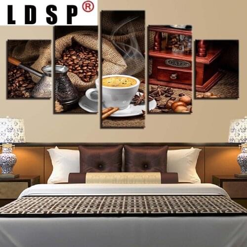 LDSP 5 Panels Coffee Beans Foods Modern Wall Art Painting Poster Living Room Modern HD Printed Canvas Pictures Home Decoration