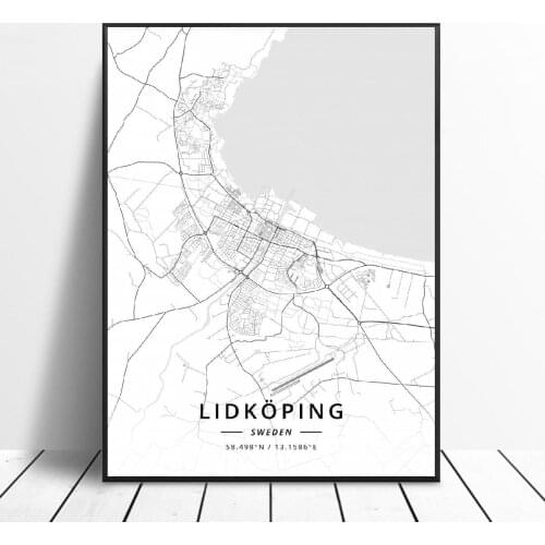 Lldkoplng Uppsala Linkoping Malmo Trollhattan Helslngborg Sweden Canvas Art Map Poster