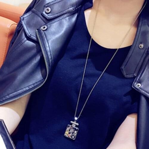Fashion perfume bottle long pendant necklace female crystal geometric wild ornament sweater chain clothes accessories