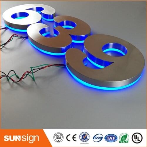 H20cm one letter Custom restaurant illuminated stainless steel house numbers with RGB baclkit door numbers