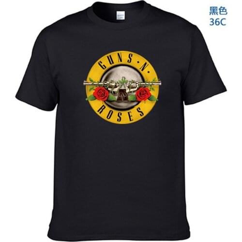 New Fashion Punk T Shirt Guns N Roses T-Shirt Men Black Tshirt Heavy Metal Tops 3D Gun Rose Print Dress Hip Hop Tees XS-2XL