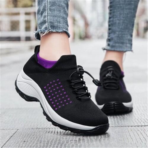 Siddons Autumn New Ladies Socks Shoes Casual Sneakers Round Toe Knitted Elastic Band Sport Running Shoes Fashion Female Sneakers