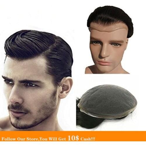 BYMC Full Lace Toupee Natural Hairline Black And dark brown European Homme Hair System Super Thin Skin Toupee Replacement System