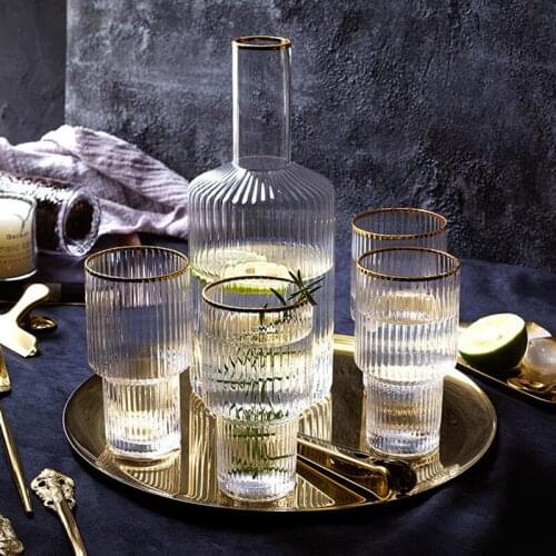 Simple Glass Kettle Set Vertical Stripes Phnom Penh Teapot Cold Water Juice Espresso Cups Household Decoration Kitchen Utensils