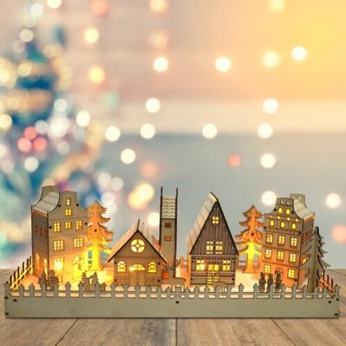 Christmas Wooden Village House Scene LED Lighted DIY Ornament Desktop Decoration