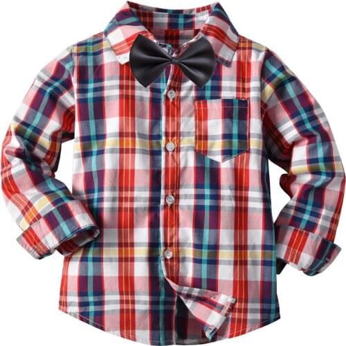 OAKLEY Toddler Boys Plaid Tops Shirt Long Sleeve Plaid Shirt Kids Shirts With Bow Tie Boys Clothes 3T-7T
