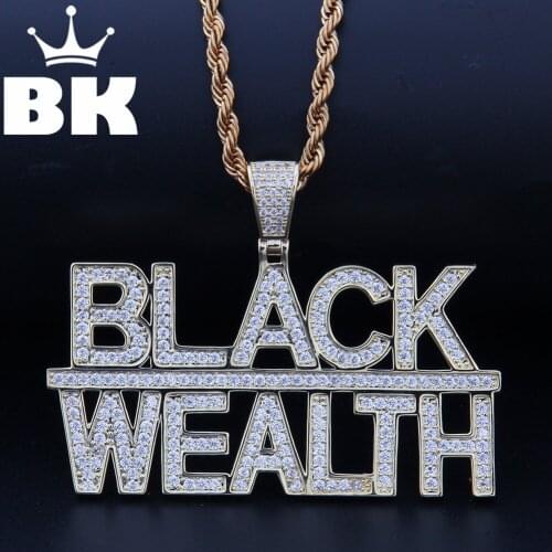 THE BLING KING Custom Black Wealth Necklace Hip Hop Full Iced Out Cubic Zirconia gold sliver CZ Stone