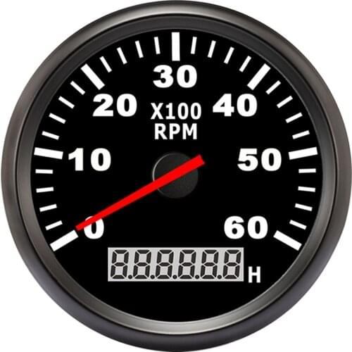 85mm Boat Car Tachometer, Auto Motor Tachometer for Diesel Gasoline Engine red light 0-9990 RPM 12 V 24 V Lap timer Hour meter