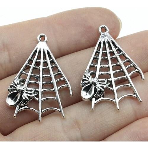 WYSIWYG 10pcs 32x23mm Antique Silver Color Cobweb Pendant Spider Web Charm Spider Web Pendants For Jewelry Making