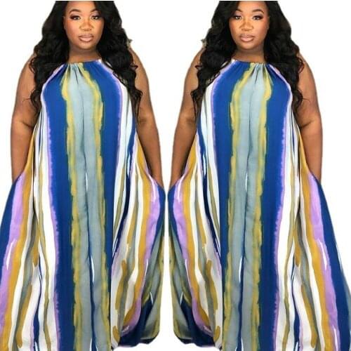 XL-5XL Plus Size Dress Fashion Casual Sexy Stripe Tie Dye Printing Loose Sleeveless Women Clothing Wholesale Dropshipping